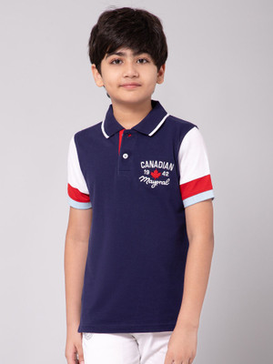 Alan Jones Boys Colorblock Cotton Blend Regular T Shirt(Dark Blue, Pack of 1)