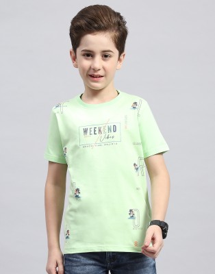 MONTE CARLO Boys Printed Cotton Blend Regular T Shirt(Green, Pack of 1)