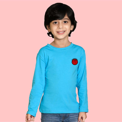 Nusyl Boys Printed Cotton Blend Regular T Shirt(Blue, Pack of 1)