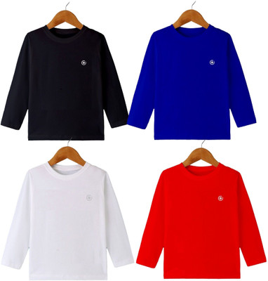 DIAZ Boys & Girls Solid Cotton Blend Regular T Shirt(Multicolor, Pack of 4)