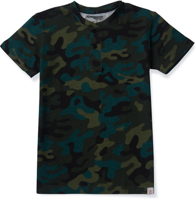 GINI & JONY Boys Printed Cotton Blend Regular T Shirt(Green, Pack of 1)
