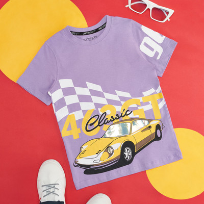 Pantaloons Junior Boys Printed Pure Cotton Regular T Shirt(Purple, Pack of 1)