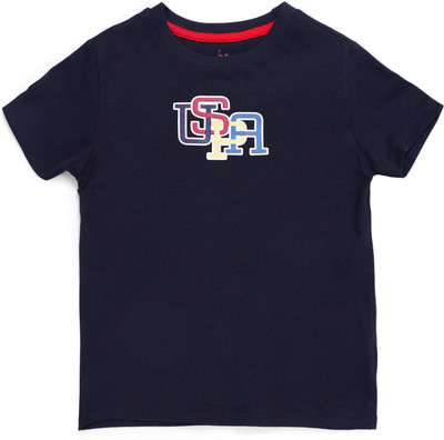 U.S. POLO ASSN. Boys Graphic Print Pure Cotton Regular T Shirt(Blue, Pack of 1)