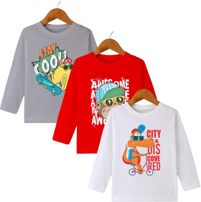 MYO Boys & Girls Graphic Print Cotton Blend Regular T Shirt(Multicolor, Pack of 3)