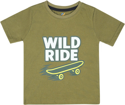 Nikhilclothes Boys Graphic Print Pure Cotton Regular T Shirt(Green, Pack of 1)