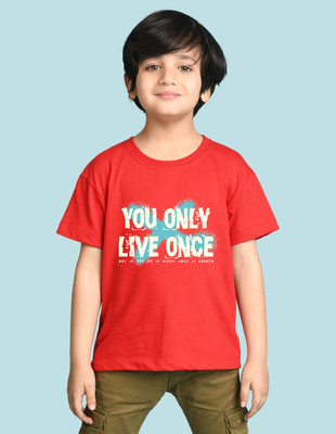 Nusyl Boys Typography Cotton Blend Regular T Shirt(Red, Pack of 1)