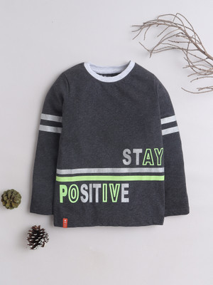 3Pin Boys Typography Pure Cotton Regular T Shirt(Grey, Pack of 1)