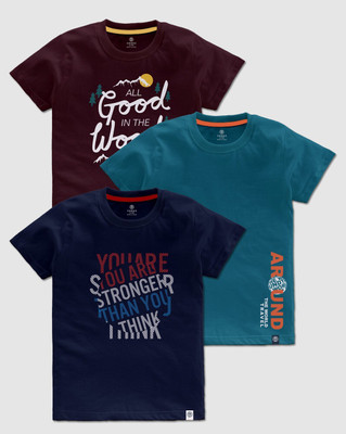Codez Boys Printed Cotton Blend Regular T Shirt(Multicolor, Pack of 3)