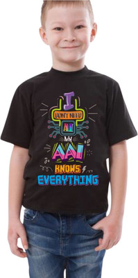 akanksha creation Boys & Girls Printed Cotton Blend Regular T Shirt(Black, Pack of 1)
