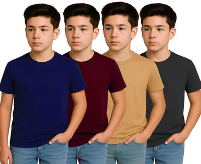 Belive in Yourself Boys Solid Polyester Regular T Shirt(Multicolor, Pack of 4)