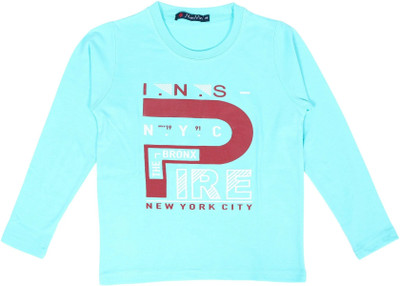 NeuVin Boys Typography Cotton Blend Regular T Shirt(Blue, Pack of 1)