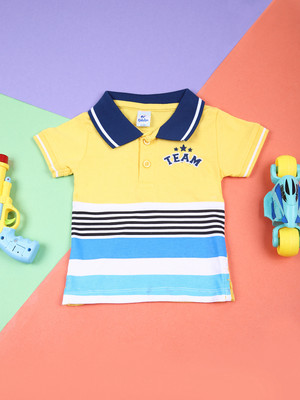 V-MART Baby Boys Striped Cotton Blend Regular T Shirt(Yellow, Pack of 1)