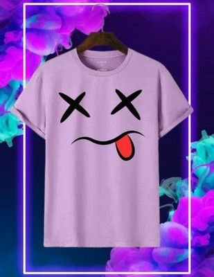 Snojh Boys & Girls Printed Cotton Blend Regular T Shirt(Purple, Pack of 1)