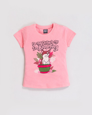 Gentle Giggles Baby Boys & Baby Girls Animal Print Pure Cotton Regular T Shirt(Pink, Pack of 1)