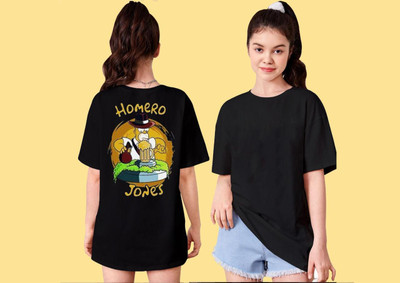 toystshirt Girls Printed Pure Cotton Oversized T Shirt(Black, Pack of 1)