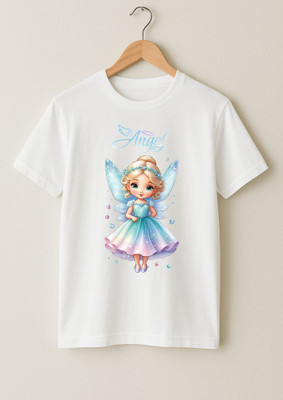 Kid's Yuga Girls Printed Polyester Regular T Shirt(White, Pack of 1)
