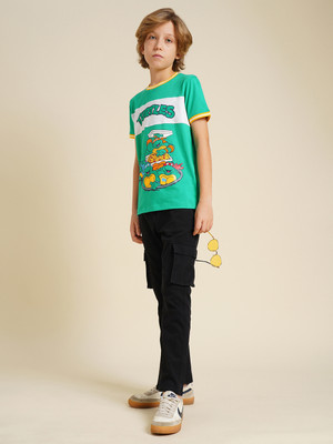 Jack & Jones Junior Boys Graphic Print Cotton Blend Regular T Shirt(Green, Pack of 1)