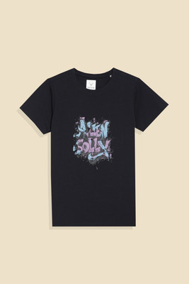 Allen Solly Boys Printed Cotton Blend Regular T Shirt(Black, Pack of 1)