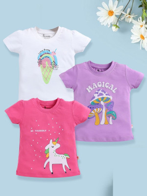 ELEMENOPEE Baby Girls Animal Print Pure Cotton Regular T Shirt(Multicolor, Pack of 3)