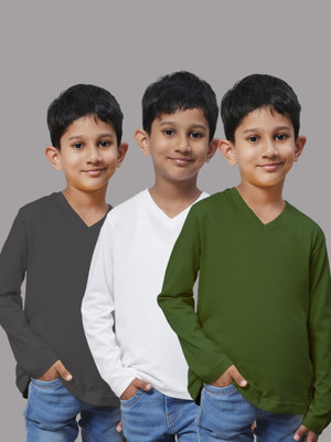 FRISKERS Boys Solid Pure Cotton Regular T Shirt(Multicolor, Pack of 3)
