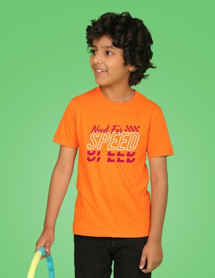 Nusyl Boys Graphic Print Cotton Blend Regular T Shirt(Orange, Pack of 1)