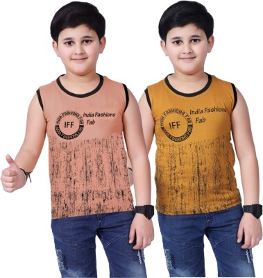 INDIA FASHION FAB Boys & Girls Printed Pure Cotton T Shirt(Multicolor, Pack of 2)