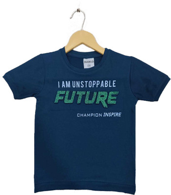 Little Funkyy Boys & Girls Embroidered Cotton Blend Regular T Shirt(Blue, Pack of 1)