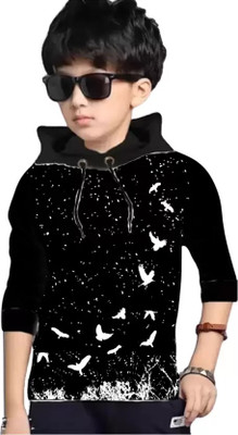 rotaqo Boys Printed Cotton Blend Regular T Shirt(Black, Pack of 1)