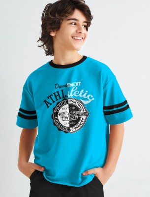 TRIPR Boys Graphic Print Cotton Blend T Shirt(Blue, Pack of 1)