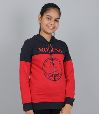 shopglobal Girls Printed Cotton Blend Regular T Shirt(Red, Pack of 1)