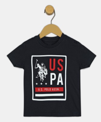 U.S. POLO ASSN. Baby Boys Printed Pure Cotton T Shirt(Black, Pack of 1)