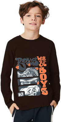 ENZIKO Boys Graphic Print Cotton Blend Regular T Shirt(Black, Pack of 1)