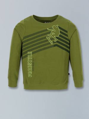 3PIN Boys Printed Cotton Blend T Shirt(Green, Pack of 1)
