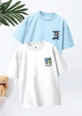 Codez Boys Graphic Print Pure Cotton Oversized T Shirt(Multicolor, Pack of 2)