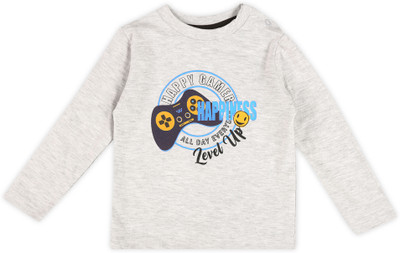 BabiesRus Boys Printed Cotton Blend Regular T Shirt(Grey, Pack of 1)