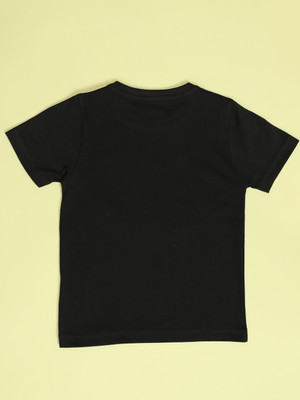 Hoop Boys Printed Pure Cotton Regular T Shirt(Black, Pack of 1)