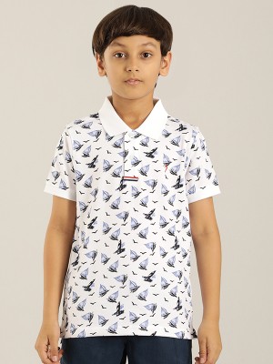 INDIAN TERRAIN Boys Printed Pure Cotton Regular T Shirt(White, Pack of 1)