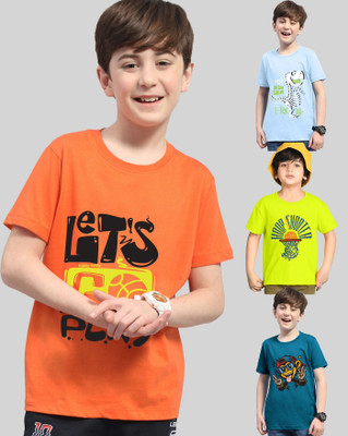 AUSK Boys Graphic Print Cotton Blend Regular T Shirt(Dark Blue, Light Blue, Pack of 4)