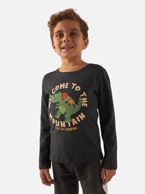 JUNIORS by Babyshop Baby Boys Printed Cotton Blend Regular T Shirt(Grey, Pack of 1)