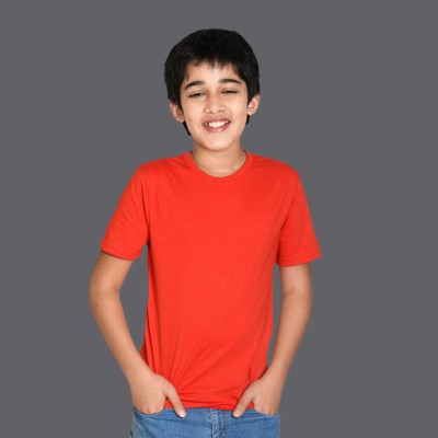 Nusyl Boys Solid Cotton Blend Regular T Shirt(Red, Pack of 1)