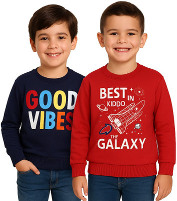 Miss & Chief Boys Printed Cotton Blend Regular T Shirt(Dark Blue, Red, Pack of 2)
