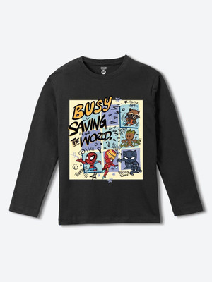 WYM TREND Boys Printed Cotton Blend Regular T Shirt(Black, Pack of 1)