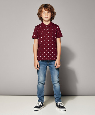 KILLER Boys Printed Pure Cotton Regular T Shirt(Maroon, Pack of 1)