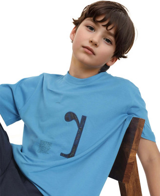 Rare Ones Boys Embroidered Cotton Blend Regular T Shirt(Blue, Pack of 1)