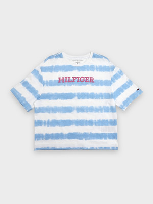 TOMMY HILFIGER Girls Printed Pure Cotton Regular T Shirt(Blue, Pack of 1)