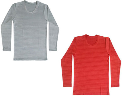 Indistar Boys Striped Polyester Regular T Shirt(Red, Pack of 2)