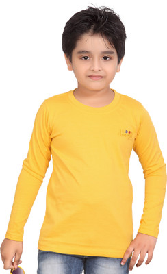 dongli Boys Solid Pure Cotton Regular T Shirt(Yellow, Pack of 1)