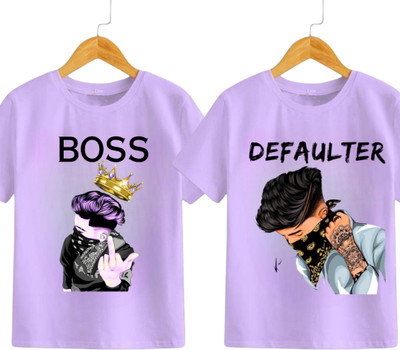 Adishree Boys & Girls Printed Polycotton Regular T Shirt(Purple, Pack of 2)