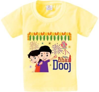 Babywish Boys Printed Pure Cotton Regular T Shirt(Yellow, Pack of 1)