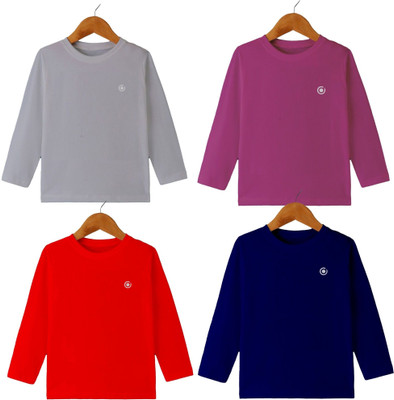 DIAZ Boys & Girls Solid Cotton Blend Regular T Shirt(Multicolor, Pack of 4)